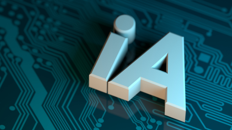 "Ai" lettering on top of computer microchip